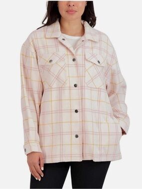 🆕 HFX Midweight Plaid Shirt Jacket Shacket, Pink, Relaxed Fit, Size M